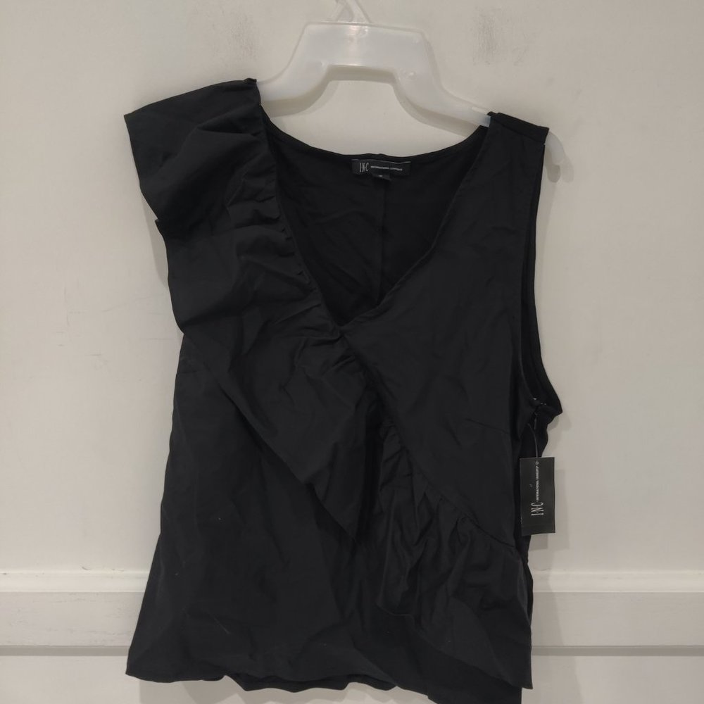 SOILED INC Womens Black Ruffled Solid Sleeveless V Neck Black Size XL $60 2A018